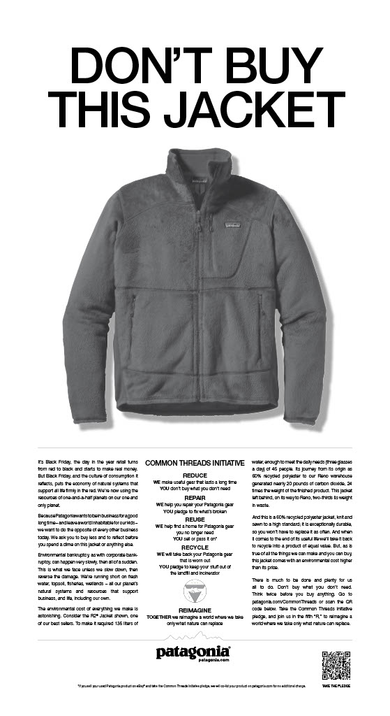 Patagonia advertisement from the Friday, November, 25, 2011 edition of The New York Times - Building a Successful Brand